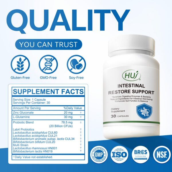 Contenido de probióticos y prebióticos en HUJ cápsulas para intestino