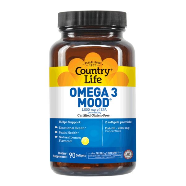 Frasco de Omega 3 Mood visto lateral