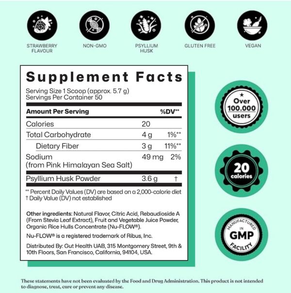 Cucharada de polvo ColonBroom psyllium sabor fresa