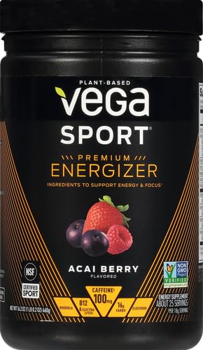 cucharada y polvo Vega Sport Pre-Workout Energizer baya