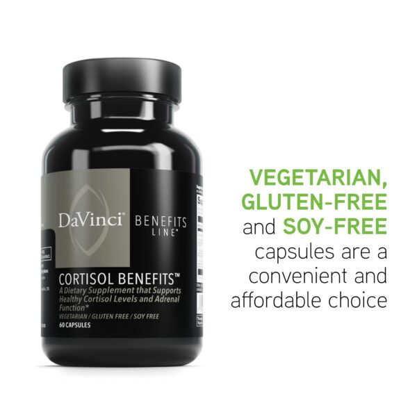 Etiqueta y cápsulas de Cortisol Benefits
