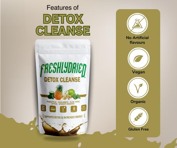 Detallado empaque Freshlydried detox cleanse
