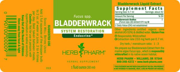 Detalle botella extracto líquido Bladderwrack Herb Pharm 1oz