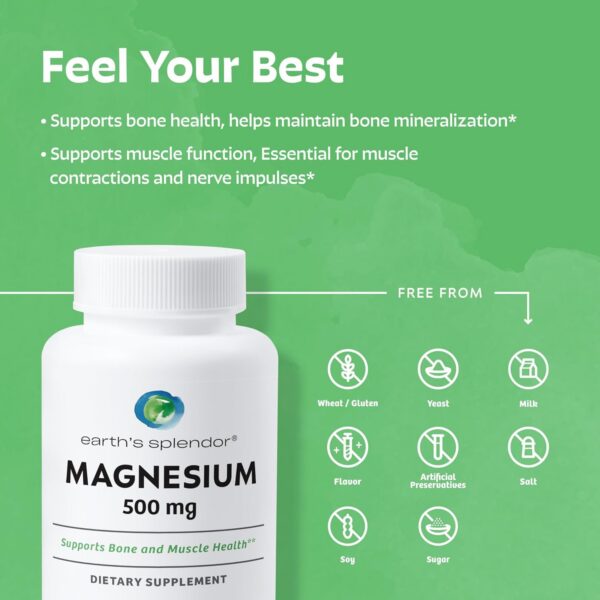 detalle botella magnesio 500mg Earth's Splendor