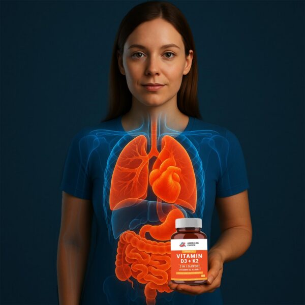 Detalle cápsula suplemento vitamina D3 K2 American Choice