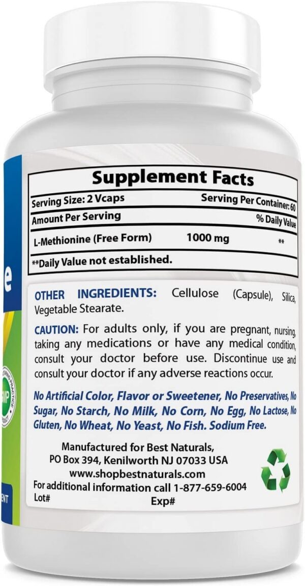 Detalle cápsulas Best Naturals L-Metionina 500 mg