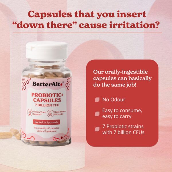 Detalle cápsulas Better Alt PROBIOTIC+ para mujeres