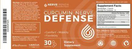 Detalle cápsulas Nerve Renew curcumina Meriva y Bioperine
