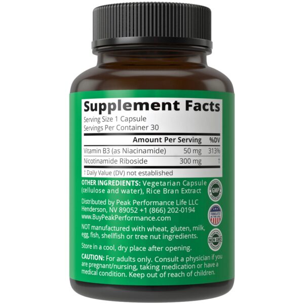 Detalle cápsulas NR veganas Peak Performance para NAD+