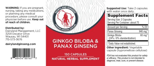 Detalle cápsulas Panax Ginseng Dairyland Management LLC