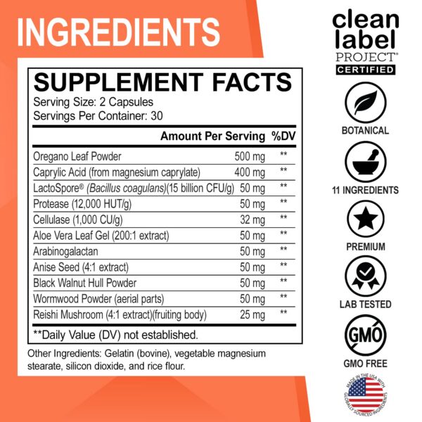 Detalle de cápsulas suplemento para control de sobrecrecimiento Candi Cleanse