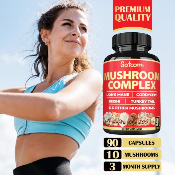 Detalle cápsulas Suplemento Satoomi hongos 10 ingredientes natur