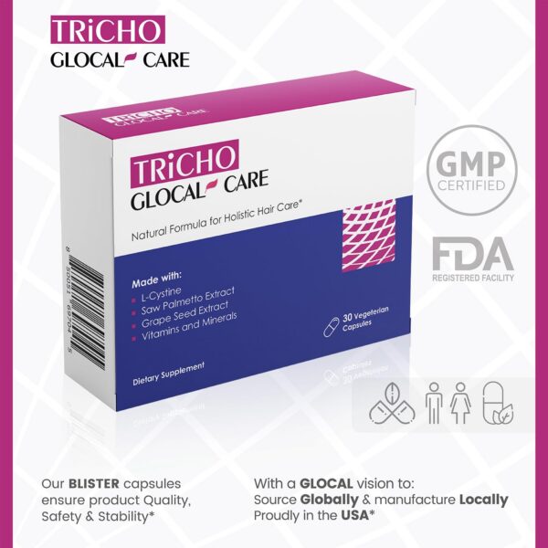 Detalle del envase GlocalCare Tricho suplemento capilar