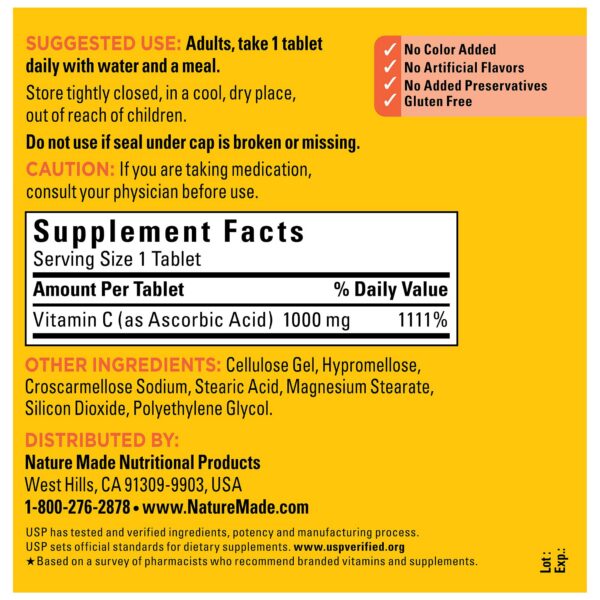 Detalle envase vitamina c extra fuerza 300 tabletas nature made