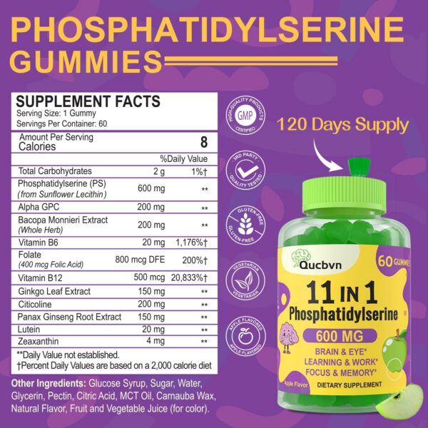 Detalle gominolas fosfatidilserina Qucbvn 600 mg sabor manzana