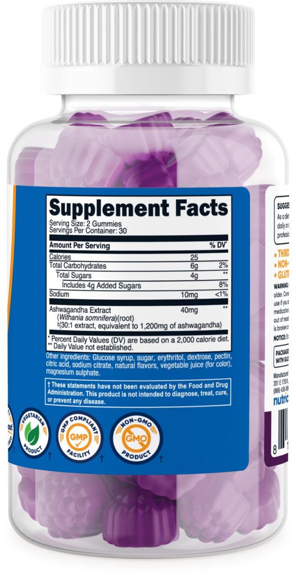Detalle gomitas ashwagandha sabor bayas Nutricost