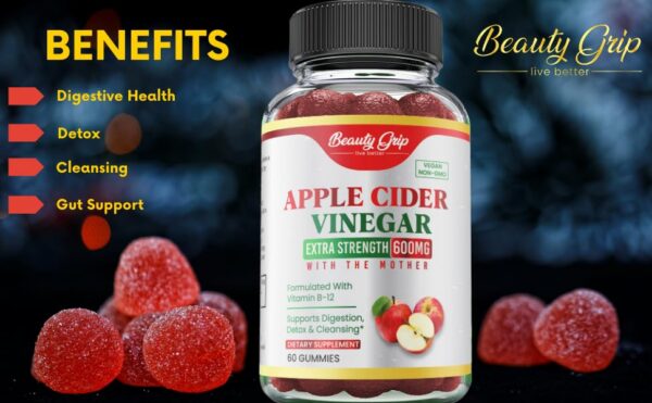 Detalle de gomitas vinagre sidra con ingredientes orgánicos