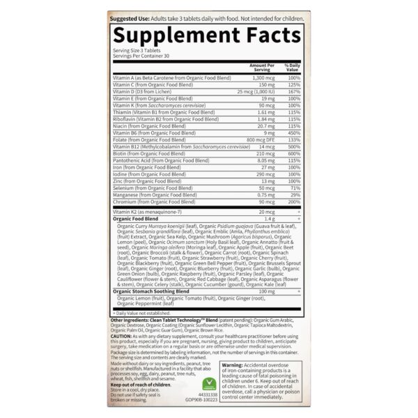 Detalle ingredientes multivitamínico prenatal Garden of Life