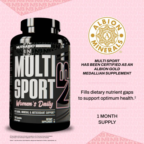 Detalle del suplemento NutraBio Multisport multivitaminico femenino