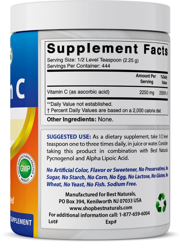 Detalle polvo vitamina C Best Naturals no OGM