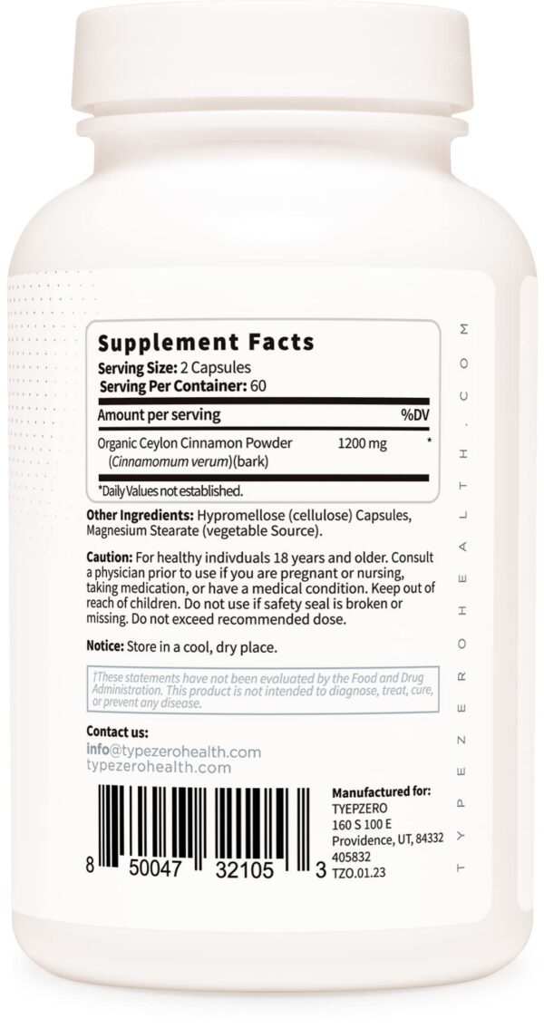 Detalle suplemento canela de Ceilán 120 cápsulas orgánicas