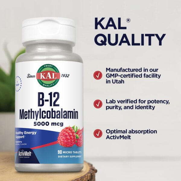 Detalle tableta KAL ActivMelts vitamina B12 frambuesa