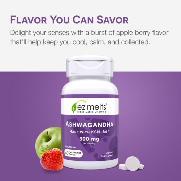 Detalle de tabletas de Ashwagandha para bienestar integral EZ Melts