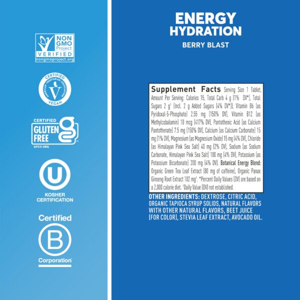 Detalle de tabletas energizantes Nuun sabor Berry Blast