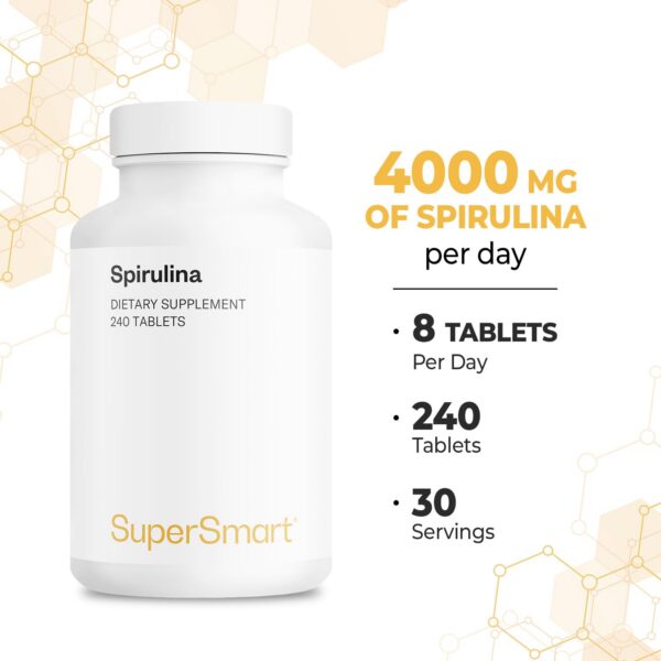 Detalle tabletas de Spirulina para suplemento vegano y sin gluten