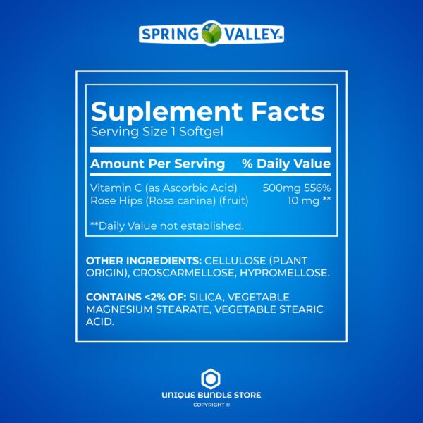 Detalle tabletas vitamina c rosa mosqueta Spring Valley