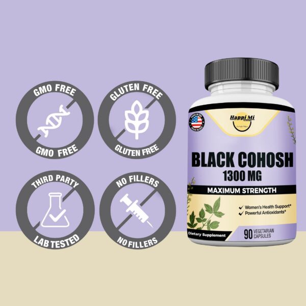Detalles etiqueta Happi Mi Nutrition cohosh negro 1300mg por porción