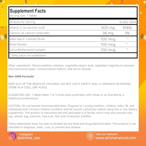 Detalles de ingredientes de C-500 en envase ALNIMA.