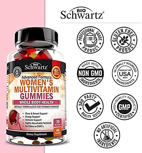 Diferentes vistas envase gomitas para vitaminas mujeres BioSchwartz