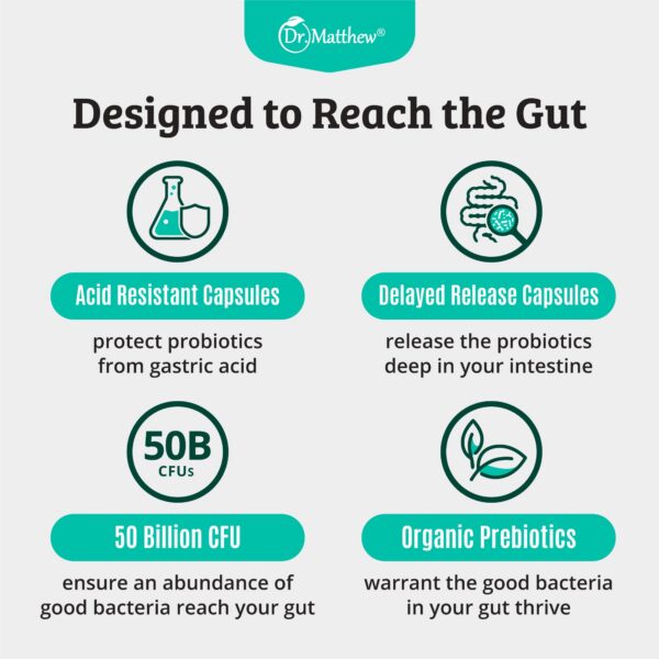 Suplemento prebiótico y probiótico Dr Matthew para salud inmune