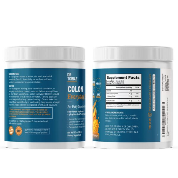 Dr. Tobias fibra psyllium para limpieza colon y regularidad