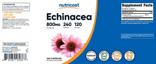 Echinacea Nutricost suplemento sin OGM y sin gluten