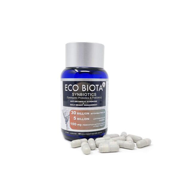 Frasco abierto Eco Biota probióticos 60 cápsulas