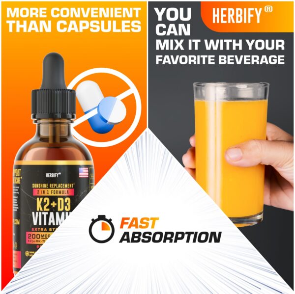Embalaje de gotas líquidas Vitamina D3 K2 HERBIFY