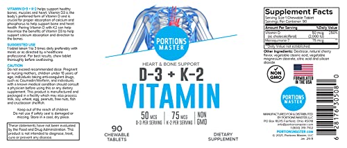 Embalaje Portions Master Vitamina D3 K2 90 tabletas masticables
