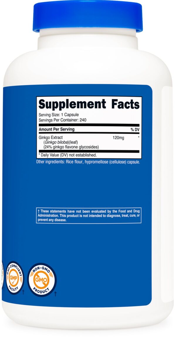 Empaque frontal Nutricost Ginkgo Biloba 240 cápsulas gluten free