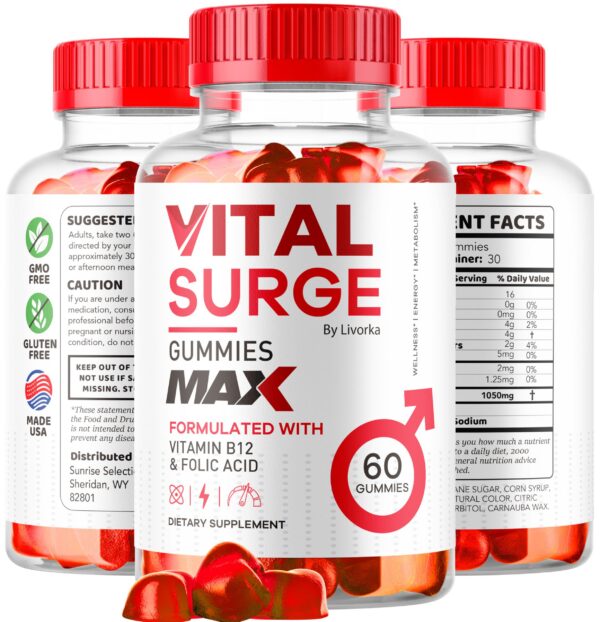 Empaque gomitas premium Vital Surge MAX para hombres