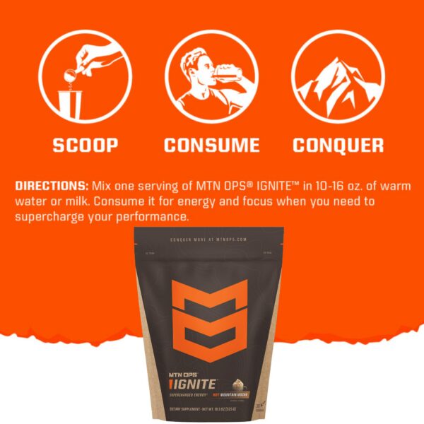 Empaque MTN OPS Ignite mezcla con cafeína y aminoácidos