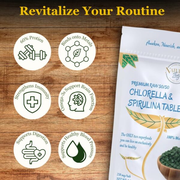 Empaque NaturalZing Chlorella Spirulina tabletas orgánico