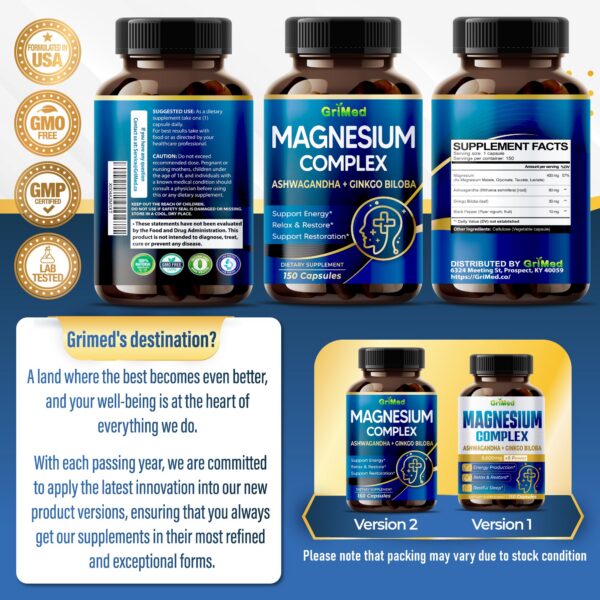 Empaque de suplemento GriMed magnesio y plantas naturales