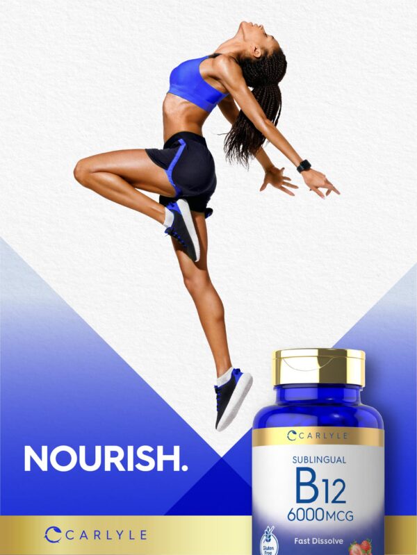 Empaque y tabletas sublinguales vitamina b12 Carlyle 6000mcg