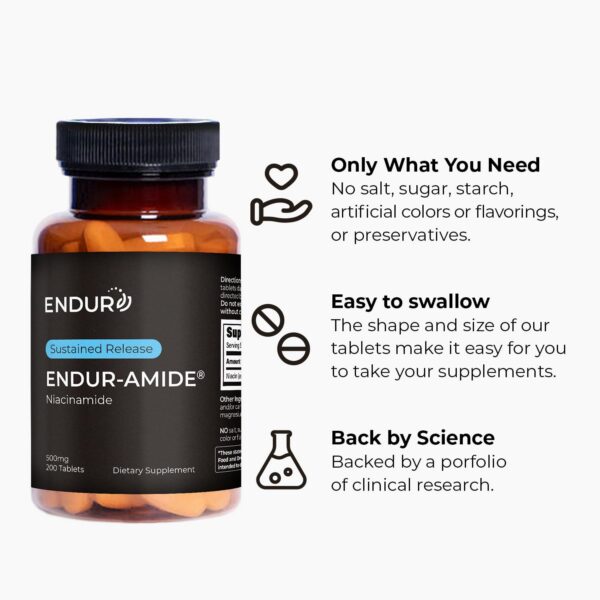 Endur-Amide suplemento energía niacinamida 500mg 200 tabletas