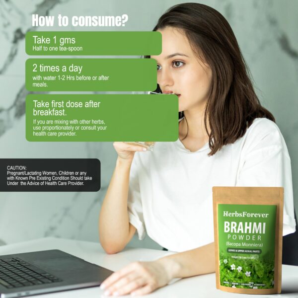 Envase 230g polvo puro Brahmi suplemento natural vegano