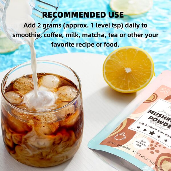 Envase abierto suplemento polvo hongos enfoque y energía