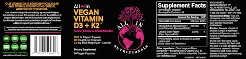 Envase All In Nutritionals vitamina D3 K2 vegano cápsulas