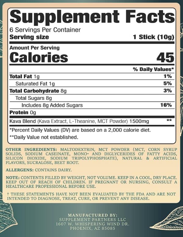 Envase bebida polvo sobres HARVEST NATURALS kava L-Teanina fresa